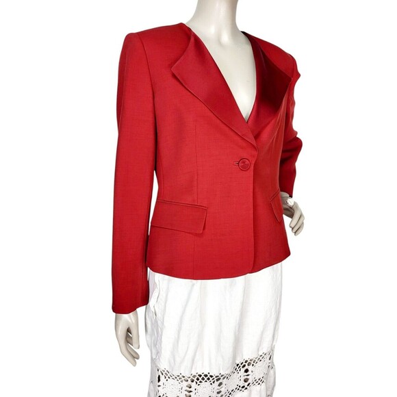 Anne Klein Red Satin Trim Single Button Business Office Suit Blazer Jacket 8P - Picture 4 of 7